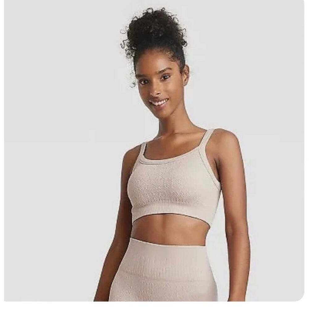 JOYLAB TEXTURED SEAMLESS Nude Sports Bra Wireless Athletic Crop Size S NWT